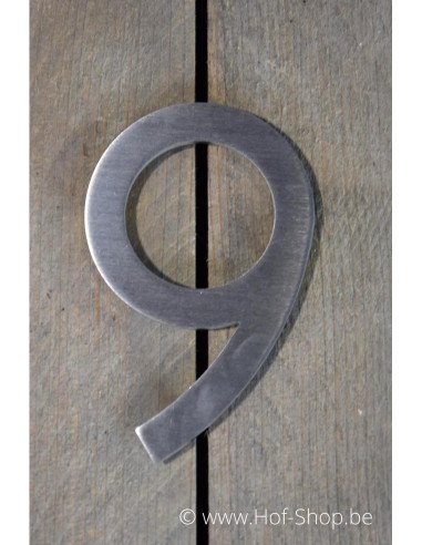 Nummer 9 met afstandshouders - inox 13 cm hoog (Rio)