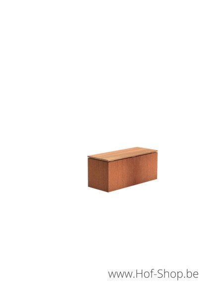 Sokkel met houten zitting 100 x 40 x 43 - bank in cortenstaal