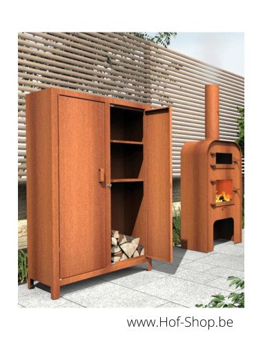 Houtopslag met deuren - wood storage in cortenstaal