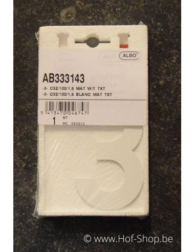 Nummer 3 - wit aluminium 10 cm hoog