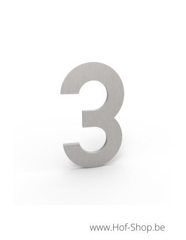 Nummer 3 inox look - aluminium 10 cm hoog (huisnummer Albo)