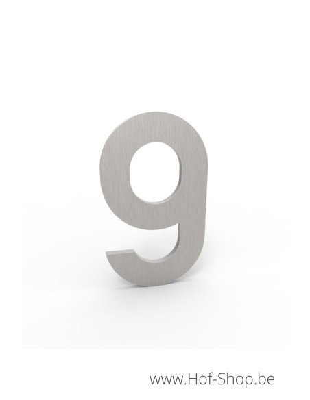 Nummer 9 inox look - aluminium 10 cm hoog (huisnummer Albo)