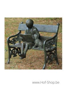 Fille sur un banc de jardin (vert) - statue en bronze (B810)