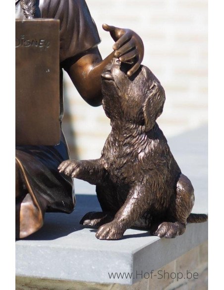 Lezend meisje met hond - bronzen beeld (B810-1)