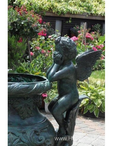 Vase avec 2 anges - statue en bronze (B343)