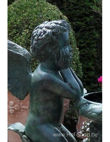 Vaas met 2 engeltjes - bronzen beeld (B343)