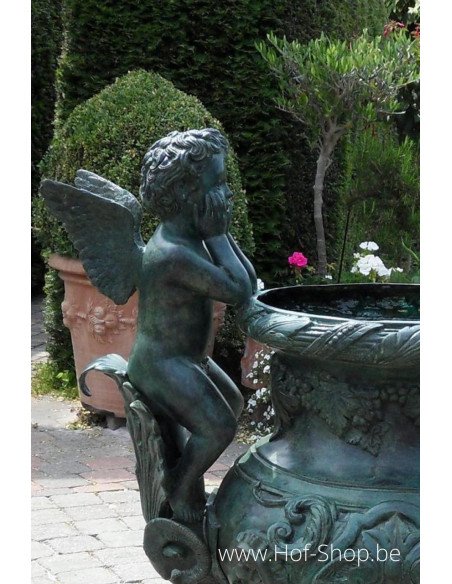 Vase avec 2 anges - statue en bronze (B343)