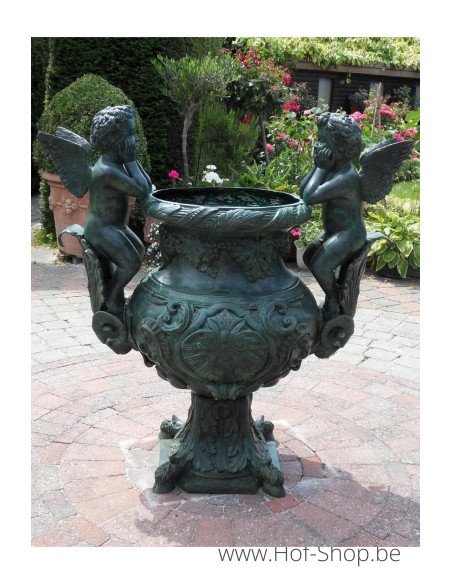 Vase avec 2 anges - statue en bronze (B343)