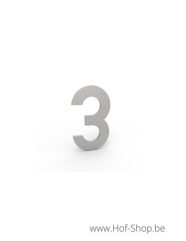 Nummer 3 inox look - aluminium 5 cm hoog (huisnummer Albo)