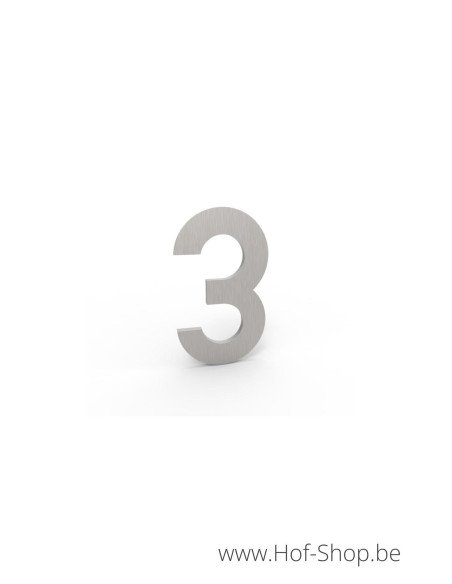 Nummer 3 inox look - aluminium 5 cm hoog (huisnummer Albo)