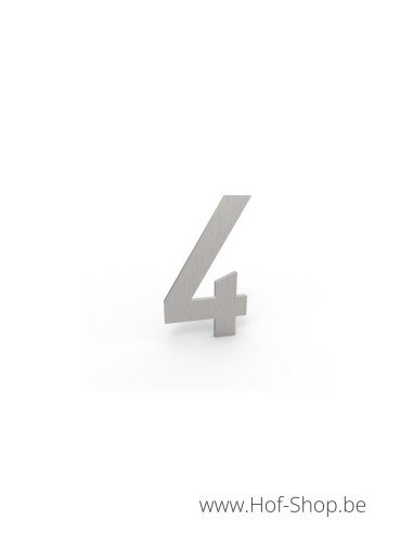 Nummer 4 inox look - aluminium 5 cm hoog (huisnummer Albo)