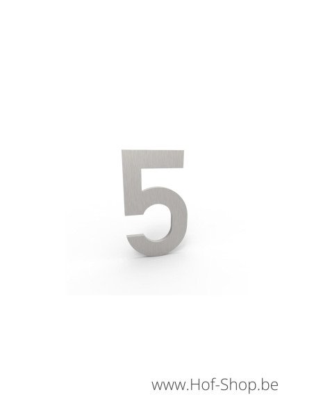 Nummer 5 inox look - aluminium 5 cm hoog (huisnummer Albo)