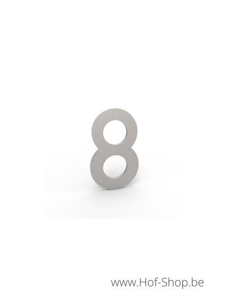 Nummer 8 inox look - aluminium 5 cm hoog (huisnummer Albo)