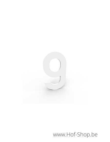 Nummer 9 - wit aluminium 5 cm hoog (huisnummer Albo)