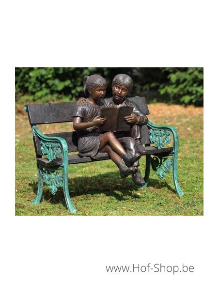 Deux enfants sur un banc - statue en bronze (B749)