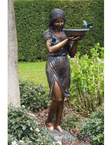Vrouw met schaal fontein - bronzen beeld (B851)