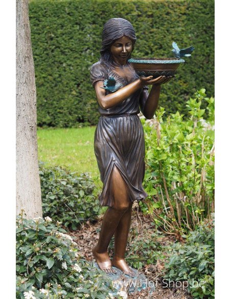 Vrouw met schaal fontein - bronzen beeld (B851)