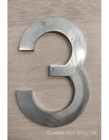 OUTLET Nummer 3 inox (12 cm hoog) - Huisnummer Adezz (met krasjes er op)