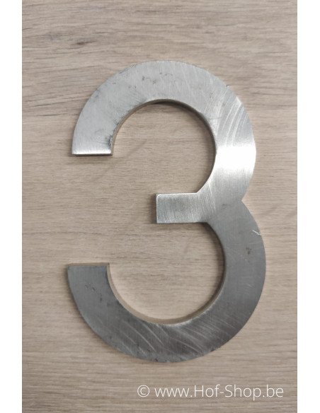 OUTLET Nummer 3 inox (12 cm hoog) - Huisnummer Adezz (met krasjes er op)