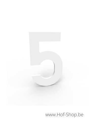 Nummer 5 wit aluminium (10 cm hoog, 4 mm dik) - huisnummer Albo