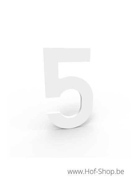 Nummer 5 wit aluminium (10 cm hoog, 4 mm dik) - huisnummer Albo