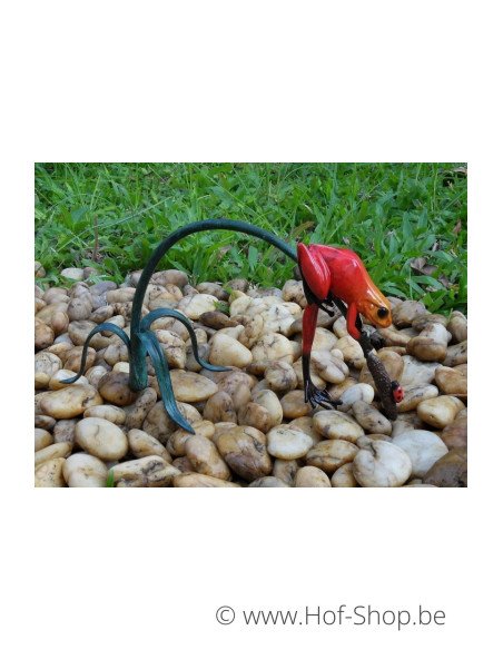 Grenouille colorée sur une brindille (rouge) - statue en bronze (AN0989BR-C)