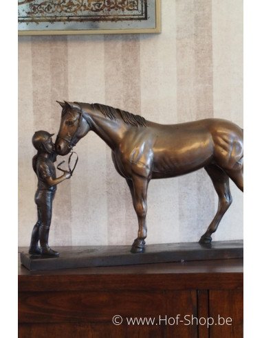 Fille avec cheval sur socle en marbre - statue en bronze (AN1018BR-B)