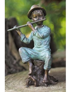 Jongen met fluit - bronzen beeld (AN1054BRW-V-S)