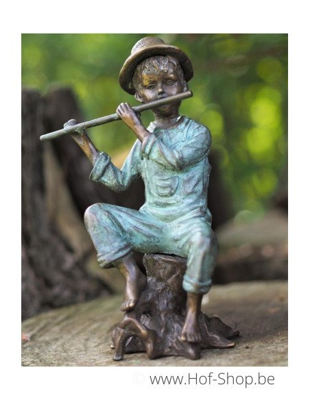 Garçon avec flûte - sculpture en bronze (AN1054BRW-V-S)