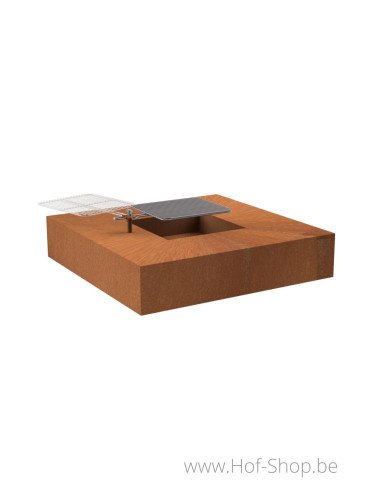 Fire Table avec grill 120 x 120 x 28 cm - acier corten