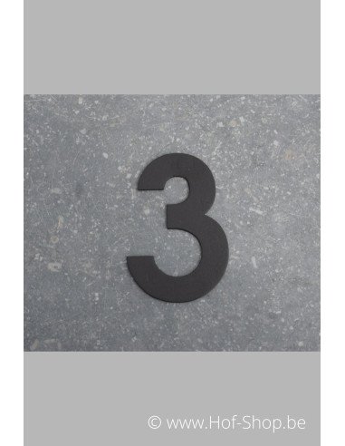 Numéro 3 - aluminium noir de 8 cm de haut (numéro de maison 'fuji' KatoDesign)
