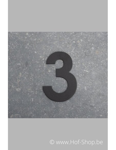Numéro 3 - aluminium noir de 8 cm de haut (numéro de maison 'fuji' KatoDesign)