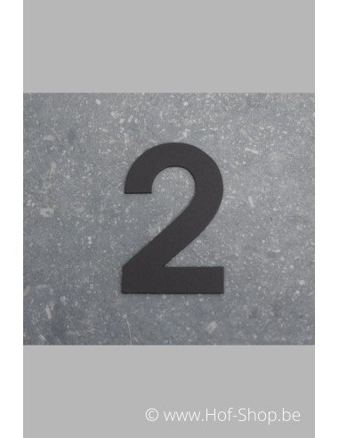 Numéro 2 - aluminium noir de 8 cm de haut (numéro de maison 'fuji' KatoDesign)