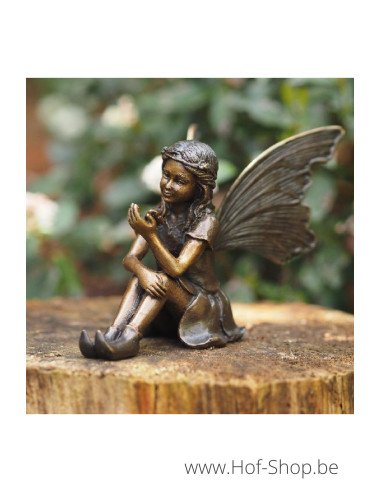 Zittend elfje met vlinder - bronzen beeld (AN1252BR-B)