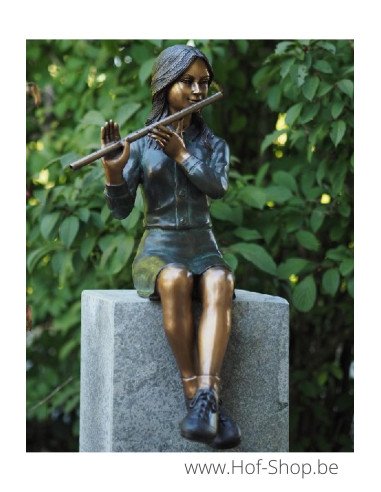 Meisje met fluit - bronzen beeld (AN1259BR-V-F)