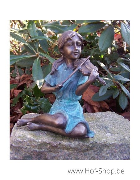 Vioolspelend meisje - bronzen beeld (AN1500BRW-V)