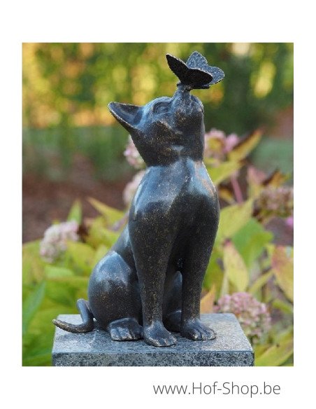 Chat avec papillon - statue en bronze (AN1905BR-BI)