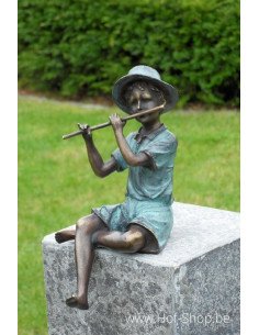 Garçon avec flûte - sculpture en bronze (AN1341BRW-V)