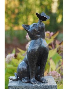 Chat avec papillon - statue en bronze (AN1905BR-BI)