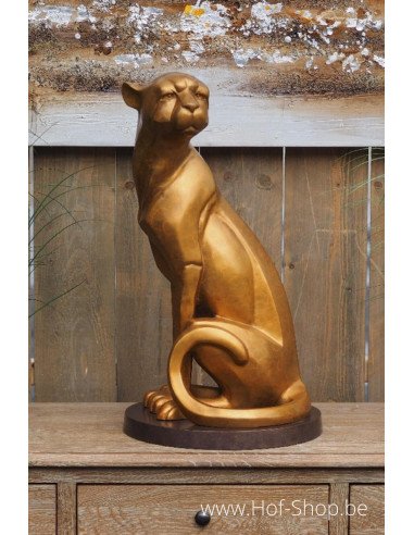 Zittende jaguar - bronzen beeld (AN2253BR-HP)