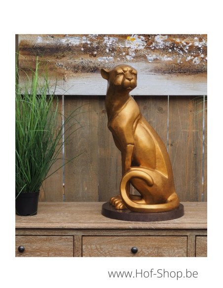Zittende jaguar - bronzen beeld (AN2253BR-HP)