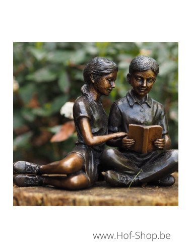 petit couple d'enfants qui lire - statue en bronze (AN2269BR-B)