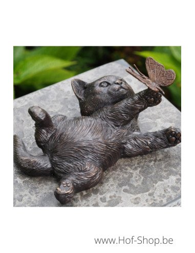 Kitten met vlinder - bronzen beeld (AN2677BR-VI)