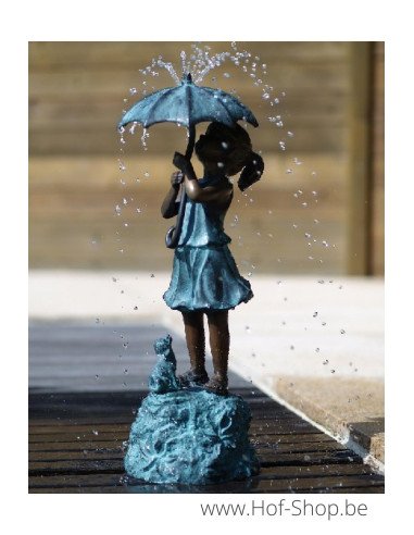 Meisje onder paraplu - bronzen beeld (GA0301BR-V-F)