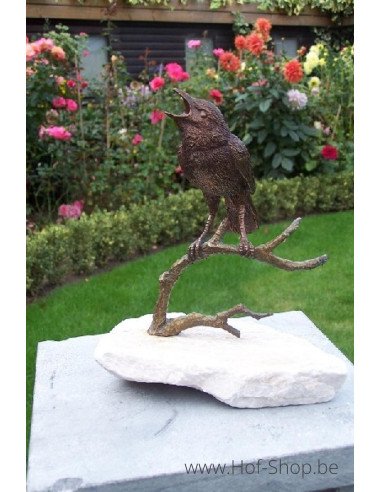 Vogel op tak - bronzen beeld (GA0400BR-B)