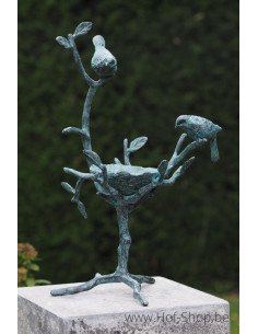 Bol à nourriture avec oiseaux - statue en bronze (GA1814BR-V)