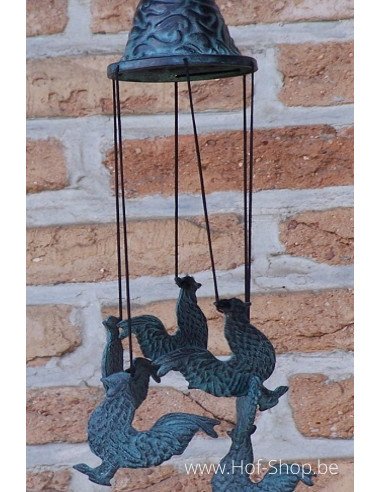 Bronzen windgong met hanen - bronzen beeld (WC0099BR-V)