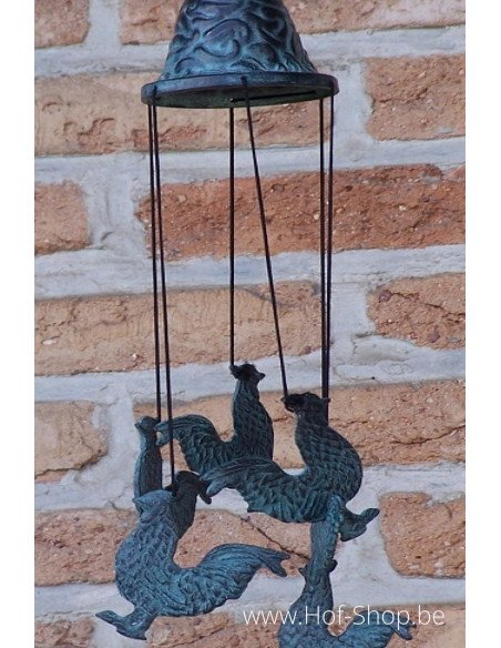 Bronzen windgong met hanen - bronzen beeld (WC0099BR-V)