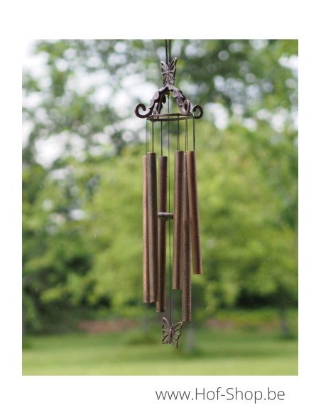 Carillon éolien avec papillon - statue en bronze (WC0099BR-V)