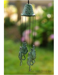 Windgong met poezen - bronzen beeld (WC6809V)